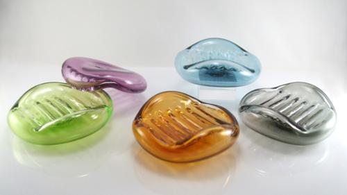 Blown glass soap dish. Available in many color options. Approx. 5" L x4.5" W x 1.5" D