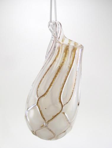 Blown Glass vase, made for suspending from hooks or nails with ribbon. Fill with fresh or dried flowers, root house plants or use as a scented oil diffuser. Approx. 5-7" tall